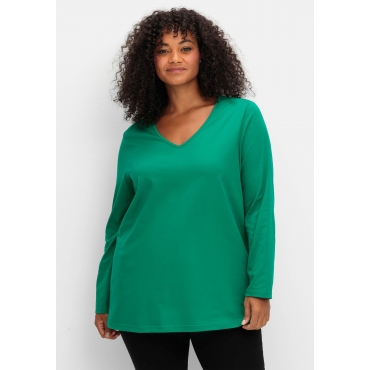 Langarmshirt mit V-Ausschnitt, in leichter A-Linie, grün, Gr.40/42-56/58 