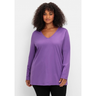 Langarmshirt mit V-Ausschnitt, in leichter A-Linie, lila, Gr.40/42-56/58 