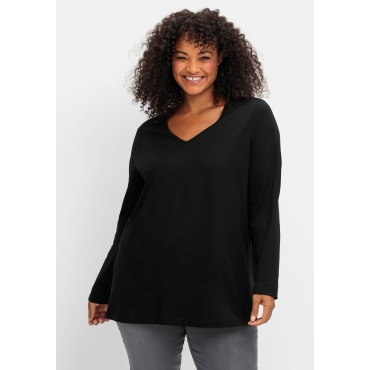 Langarmshirt mit V-Ausschnitt, in leichter A-Linie, schwarz, Gr.40/42-56/58 