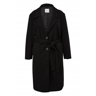 Langer Mantel mit Reverskragen und Bindegürtel, schwarz, Gr.44-54 