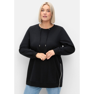 Langes Sweatshirt mit hohen seitlichen Zippern, schwarz, Gr.40/42-56/58 