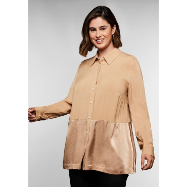 Longbluse im Materialmix, in A-Linie, cappuccino, Gr.40-58 