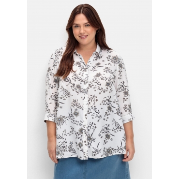 Bluse in leichter A-Linie, mit floralem Print, weiß gemustert, Gr.40-56 