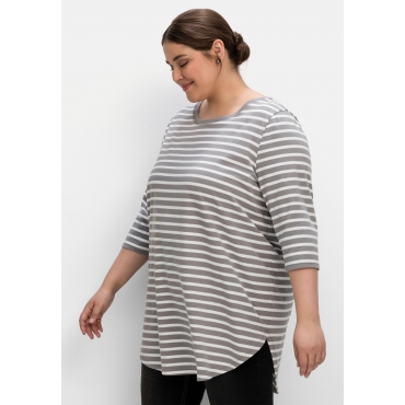 Longshirt in Oversize-Form mit Streifen, grau-weiß, Gr.40/42-56/58 