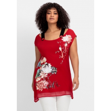 Longshirt mit Trägern und Blumendruck, rot bedruckt, Gr.40/42-56/58 