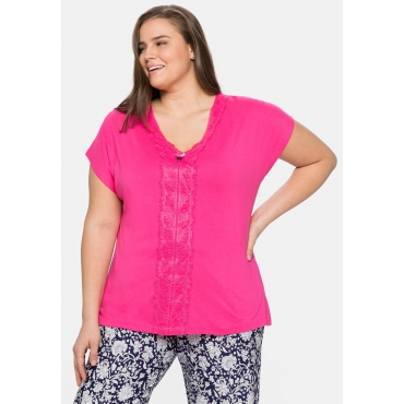 Lounge-Shirt in Oversized-Form mit femininen Details, pink, Gr.40/42-56/58 
