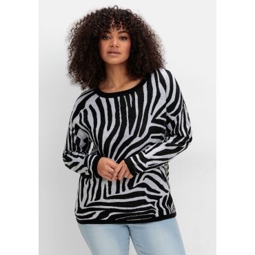 Pullover mit Zebramuster und Kontrastdetails, schwarz gemustert, Gr.40-56 