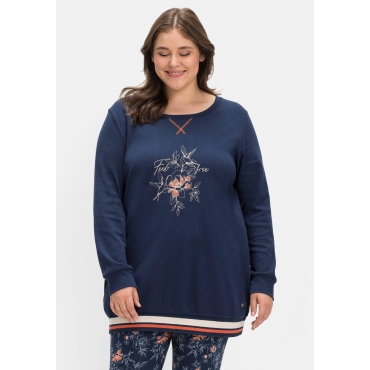 Relax-Sweatshirt in Longform mit floralem Druck, marine, Gr.40/42-56/58 