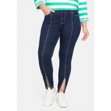 Schmale Ankle-Jeans mit Teilungsnaht vorn, blue black Denim, Gr.40-58 