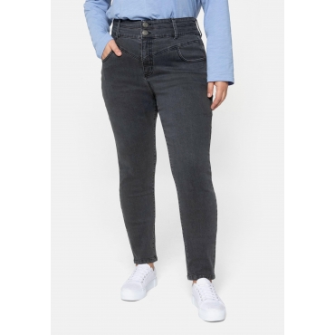 Schmale High-Waist-Jeans mit Kontrastnähten, grey Denim, Gr.40-58 