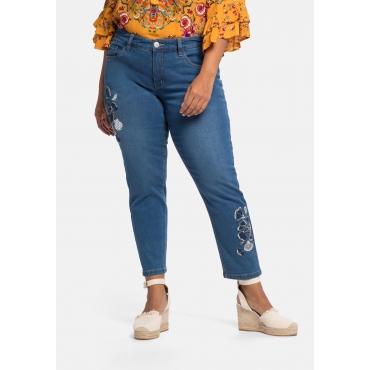 Schmale Jeans in 7/8-Länge mit Blütenapplikation, blue Denim, Gr.40-58 