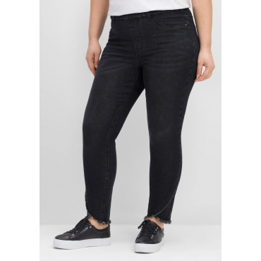 Schmale Jeans mit Gummibund und Fransensaum, black Denim, Gr.40-58 