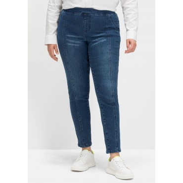 Schmale Jeans mit Gummibund und Teilungsnähten, blue Denim, Gr.40-58 