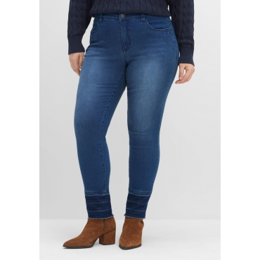 Schmale Jeans mit Kontrastsaum und Crinkle-Effekt, blue Denim, Gr.40-58 