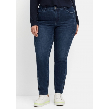Schmale Jeans mit Zierösen, in Five-Pocket-Form, dark blue Denim, Gr.40-58 