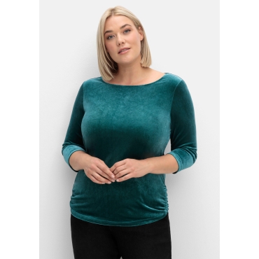 Shirt aus Samt, mit 3/4-Arm und Raffung seitlich, petrol, Gr.40-56 