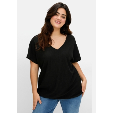 Shirt aus Struktur-Jersey, mit Gummizugsaum, schwarz, Gr.40/42-56/58 