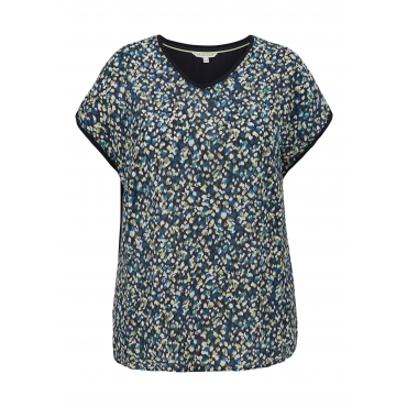 Shirt im Muster- und Materialmix, mit V-Ausschnitt, blau gemustert, Gr.44-54 