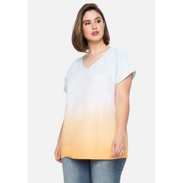 Shirt in Batik-Optik und mit V-Ausschnitt, weiß bedruckt, Gr.40/42-56/58 