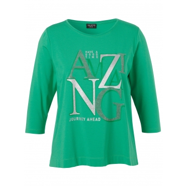 Shirt mit 3/4-Arm und Glitzer-Motivdruck, grün bedruckt, Gr.42-54 