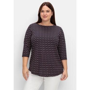 Shirt mit 3/4-Arm und Minimalprint, tiefblau gemustert, Gr.40/42-56/58 