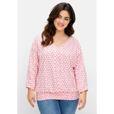 Shirt mit 3/4-Fledermausärmeln und V-Ausschnitt, blumiges pink gemustert, Gr.40/42-56/58 