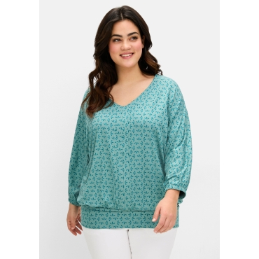 Shirt mit 3/4-Fledermausärmeln und V-Ausschnitt, jade gemustert, Gr.40/42-56/58 