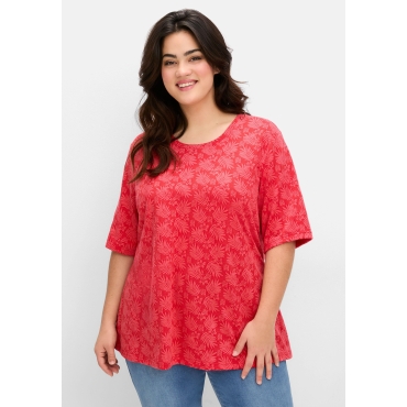 Shirt mit Alloverprint, leicht tailliert, erdbeerrot, Gr.40/42-56/58 
