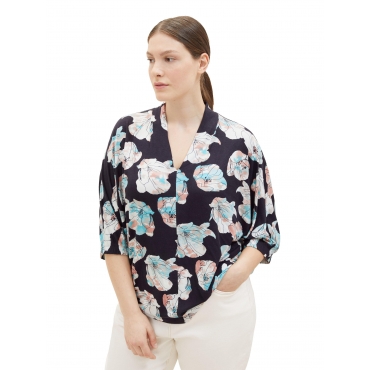 Shirt mit Blumen-Alloverprint und V-Ausschnitt, dunkelblau bedruckt, Gr.44-54 