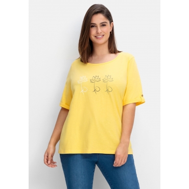 Shirt mit Blumen-Frontprint, aus Baumwolljersey, gelb, Gr.40/42-56/58 