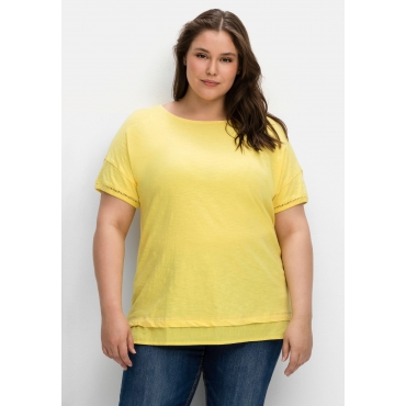 Shirt mit Blusenbesatz am Saum, gelb, Gr.40/42-56/58 