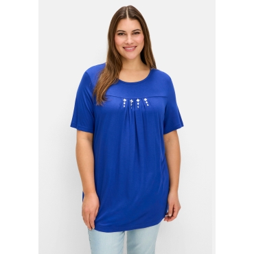 Shirt mit Faltendetails und Ziersteinen, royalblau, Gr.40-56 