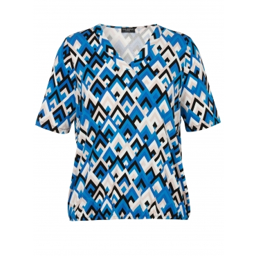 Shirt mit Grafik-Alloverdruck und Gummizugbund, blau gemustert, Gr.42-54 