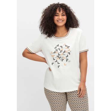 Shirt mit Grafik-Frontprint und Glitzerdetails, ecru bedruckt, Gr.40-54 