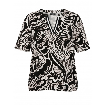 Shirt mit Grafikprint und Gummizugbund, schwarz gemustert, Gr.42-54 