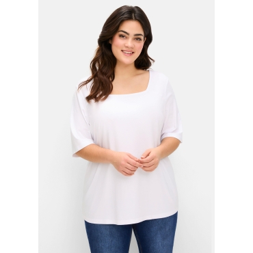 Shirt mit Karree-Ausschnitt, leicht tailliert, ecru, Gr.40/42-56/58 