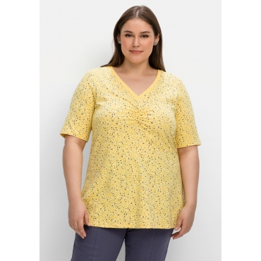 Shirt mit Minimal-Alloverdruck, in leichter A-Linie, gelb gemustert, Gr.40/42-56/58 