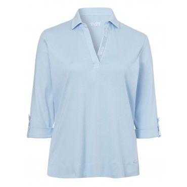 Shirt mit Polokragen und 3/4-Ärmel, hellblau-weiß, Gr.42-54 