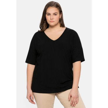 Shirt mit V-Ausschnitt, in Oversize-Form, schwarz, Gr.40/42-56/58 