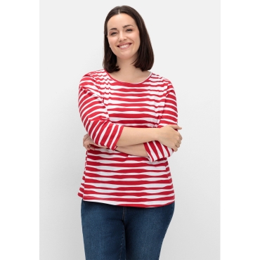 Shirt mit welligen Streifen und 3/4-Ärmeln, rot gestreift, Gr.40-56 