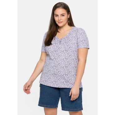 Shirt mit zartem Alloverdruck, leicht elastisch, lavendel, Gr.40/42-56/58 