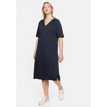 Shirtkleid mit gesmoktem V-Ausschnitt, nachtblau, Gr.40-58 