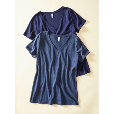 Shirts mit V-Ausschnitt, im Doppelpack, marine+indigo meliert, Gr.40/42-56/58 
