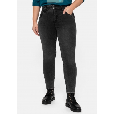 Skinny Ankle-Jeans in Moonwashed-Optik, mit Fransen, black used Denim, Gr.40-58 