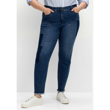 Skinny Jeans in Patch-Optik, mit offenem Saum, blue Denim, Gr.40-58 
