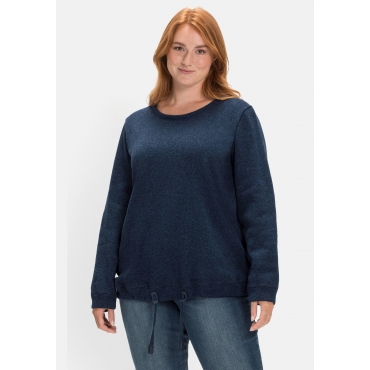 Sweatshirt aus Strickfleece, mit Saum-Tunnelzug, nachtblau meliert, Gr.40/42-56/58 