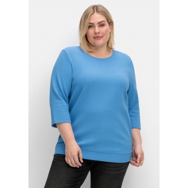 Sweatshirt aus Waffelpiqué, mit Zierband seitlich, himmelblau, Gr.40/42-56/58 