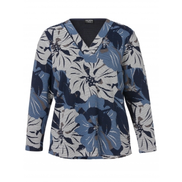 Sweatshirt mit Blumendruck und V-Ausschnitt, dunkelblau bedruckt, Gr.42-54 