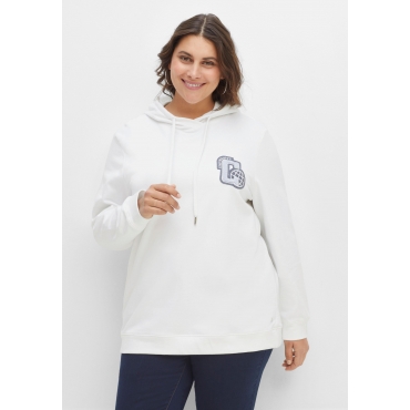 Sweatshirt mit Kapuze und College-Applikation, weiß, Gr.40/42-56/58 