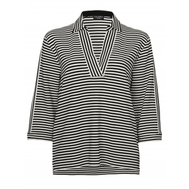 Sweatshirt mit Kragen und Allover-Streifenmuster, schwarz gestreift, Gr.42-54 